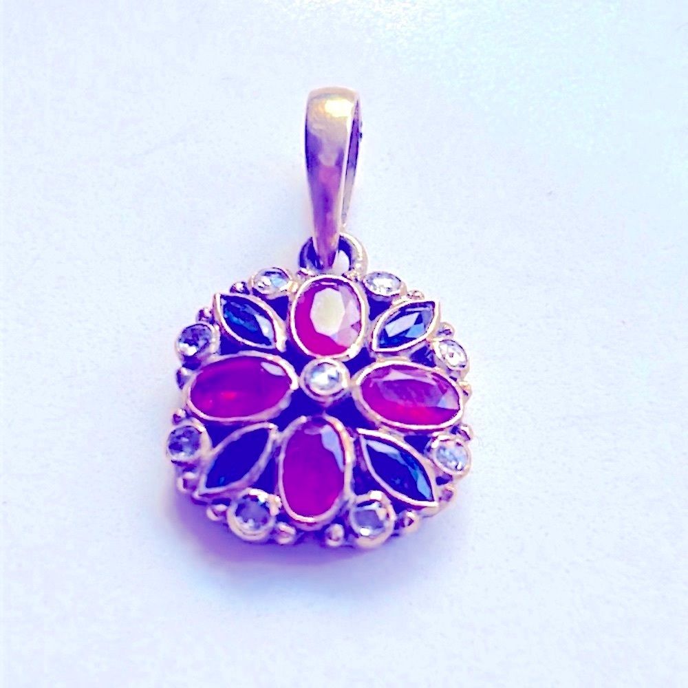 18k gold ruby sapphire diamond pendant